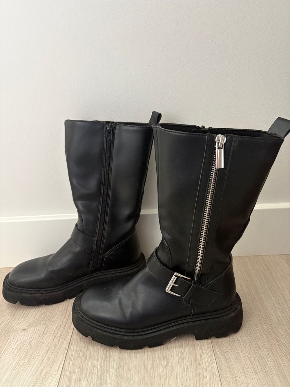 Zara Faux Leather Mid-Calf Biker Boots Size Eur 33